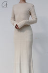 mame kurogouchi crew neck open back rib knit dress MM22SS JS026 beige